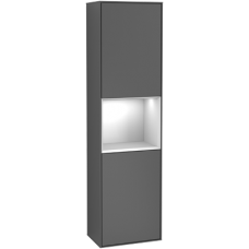 Villeroy & Boch Finion Шкаф-пенал, с подсветкой, 2 двери, 418 x 1516 x 270 mm, Silk Grey Matt Lacquer / Glossy White Lacquer F470GFHJ