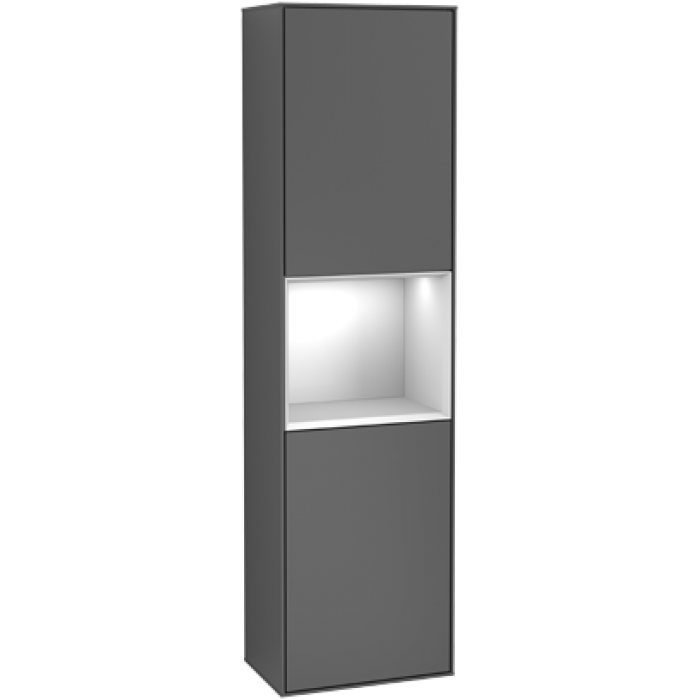 Villeroy & Boch Finion Шкаф-пенал, с подсветкой, 2 двери, 418 x 1516 x 270 mm, Silk Grey Matt Lacquer / Glossy White Lacquer F470GFHJ