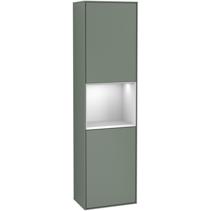 Villeroy & Boch Finion Шкаф-пенал, с подсветкой, 2 двери, 418 x 1516 x 270 mm, Olive Matt Lacquer / White Matt Lacquer F470MTGM