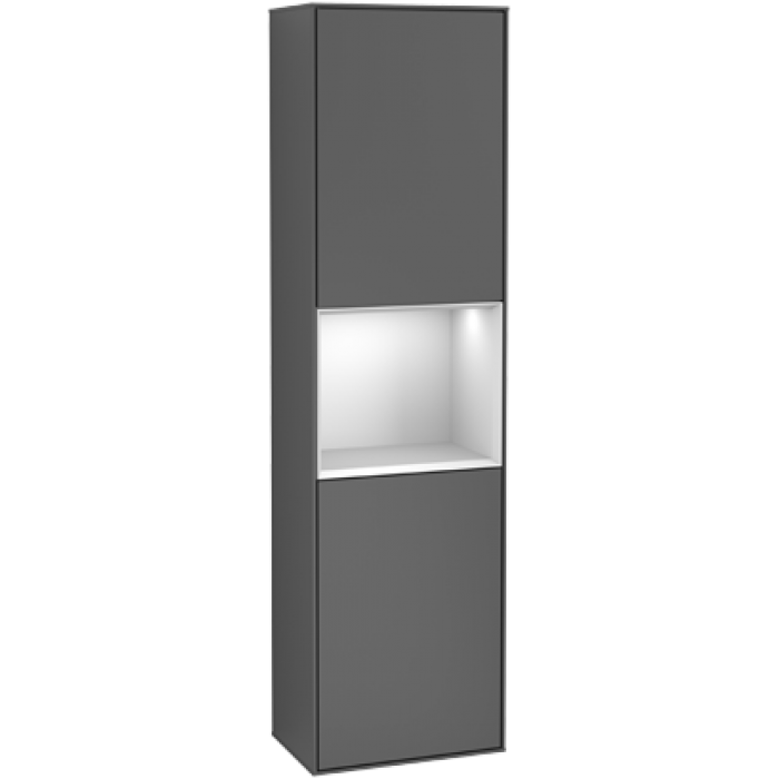 Villeroy & Boch Finion Шкаф-пенал, с подсветкой, 2 двери, 418 x 1516 x 270 mm, Oak Veneer / Glossy White Lacquer F460GFPC